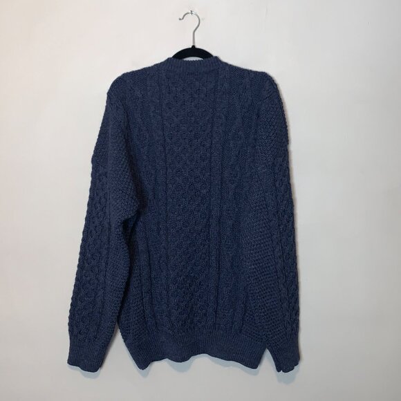 Aran Chunky & Heavy 100% Wool Fisherman Sweater in Navy/Denim MADE IN IRELAND - Picture 3 of 8